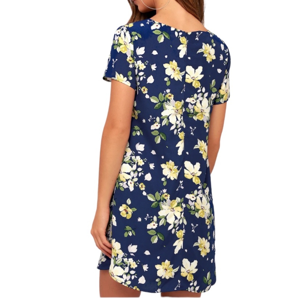 Lulus Floriana Navy Blue Floral Print Shift Dress Sz M - Picture 2 of 14